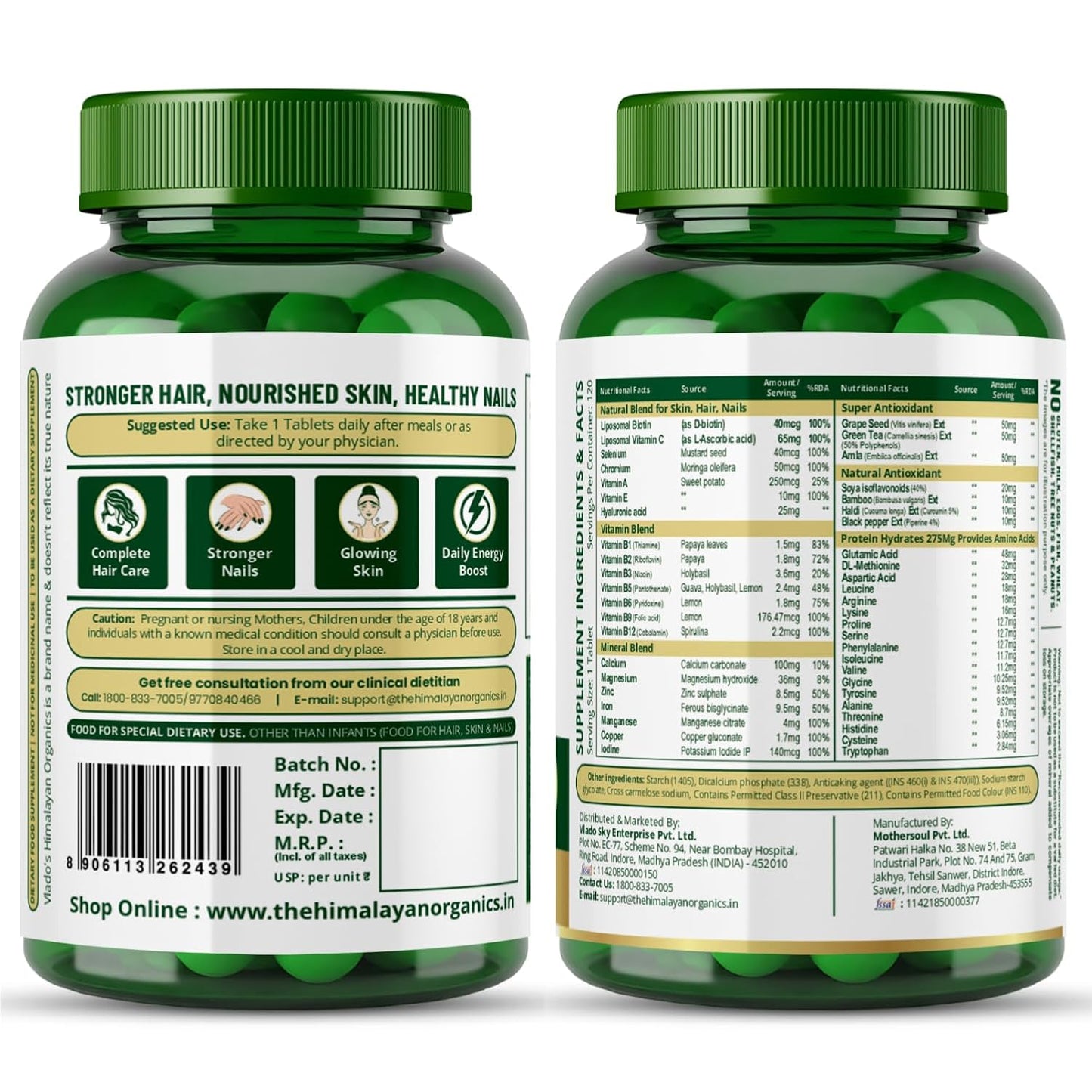 Vlado’s Himalayan Organic Liposomal Biotin 10000 MCG Supplement For Men And Women With Amino Acids+Multivitamin+Multimineral For Healthy Hair, Skin & Nails -120 Vegetarian Tablets