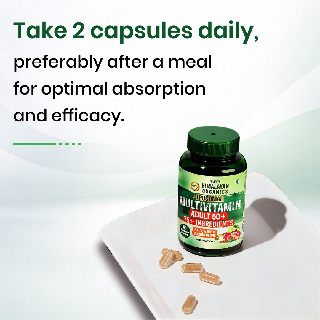 Vlado’s Himalayan Organics Liposomal Multivitamin Adult 50+ with 75+ Ingredients | Daily Health Supplement with 9+ Powerful Blends | Supports Energy, Immunity, Brain, Heart & Eye Health | 60 Veg Capsules