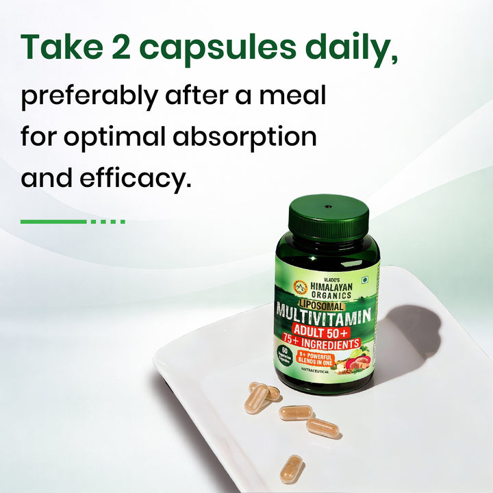 Vlado’s Himalayan Organics Liposomal Multivitamin Adult 50+ with 75+ Ingredients | Daily Health Supplement with 9+ Powerful Blends | Supports Energy, Immunity, Brain, Heart & Eye Health | 60 Veg Capsules
