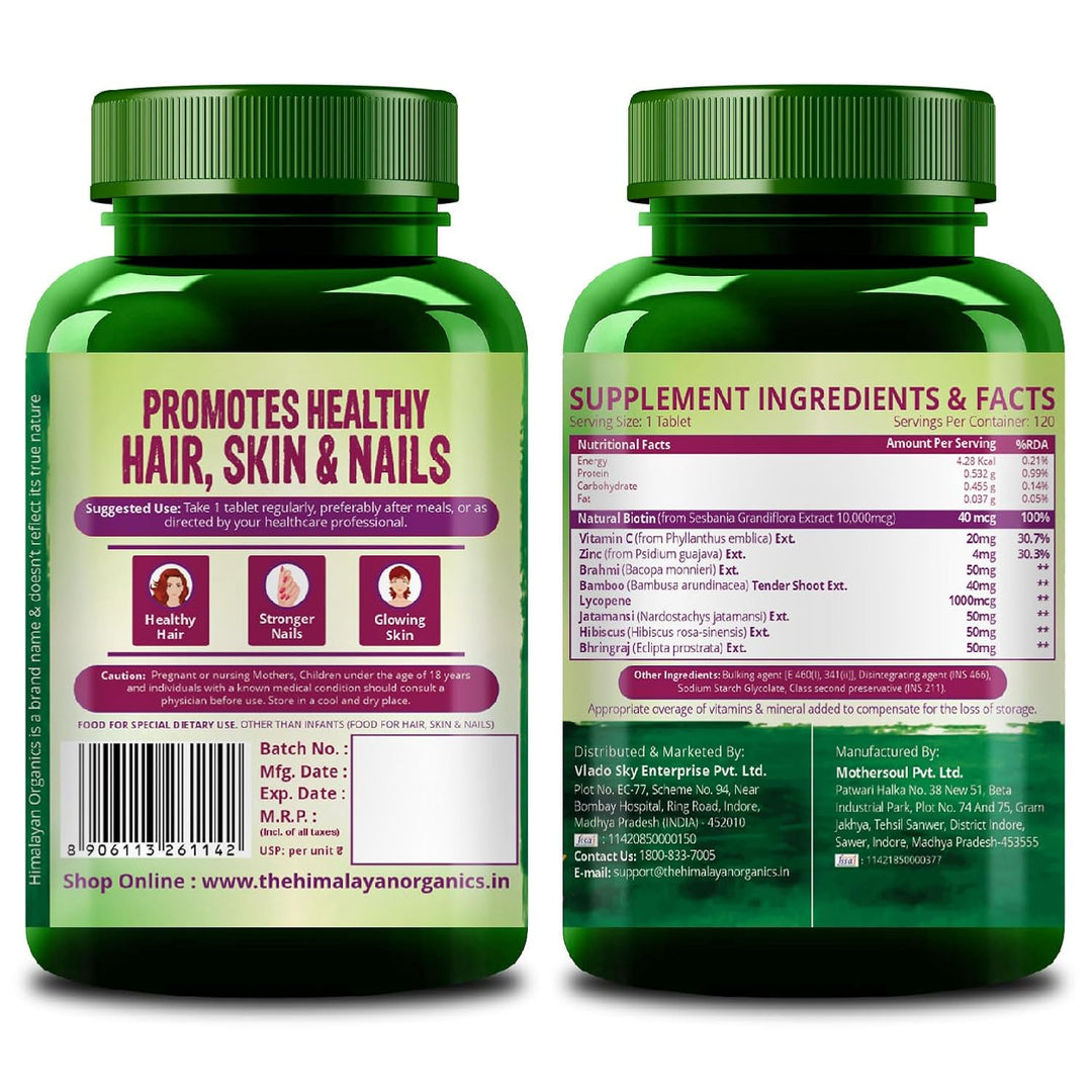 Vlado's Himalayan Organics Biotin 10,000 mcg for Hair Growth - 120 Tablets