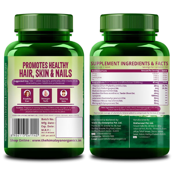 Vlado's Himalayan Organics Biotin 10,000 mcg for Hair Growth - 120 Tablets
