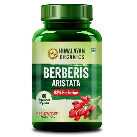 Himalayan Organics Berberis Aristata Berberine 95% with Milk Thistle for 2X Liver Support - 60 Veg Capsules