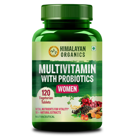 Himalayan Organics Multivitamin with Probiotics for Women | 60 + Natural Extracts, Essential Vitamins & Minerals | Vitamin D3, B12, Calcium, Curcumin & Biotin - 120 Veg Tabs