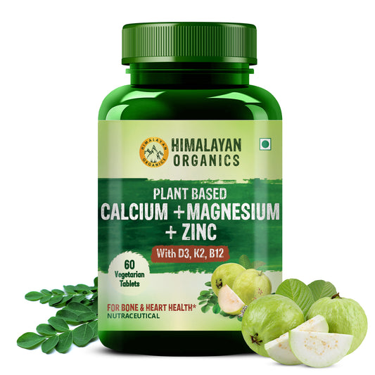 Himalayan Organics Plant Based Calcium Magnesium + Zinc | Vitamin D3+k2 Supplement For Stronger Bones | Boost Immunity | Healthy Heart | Muscle Growth - 60Veg Capsules