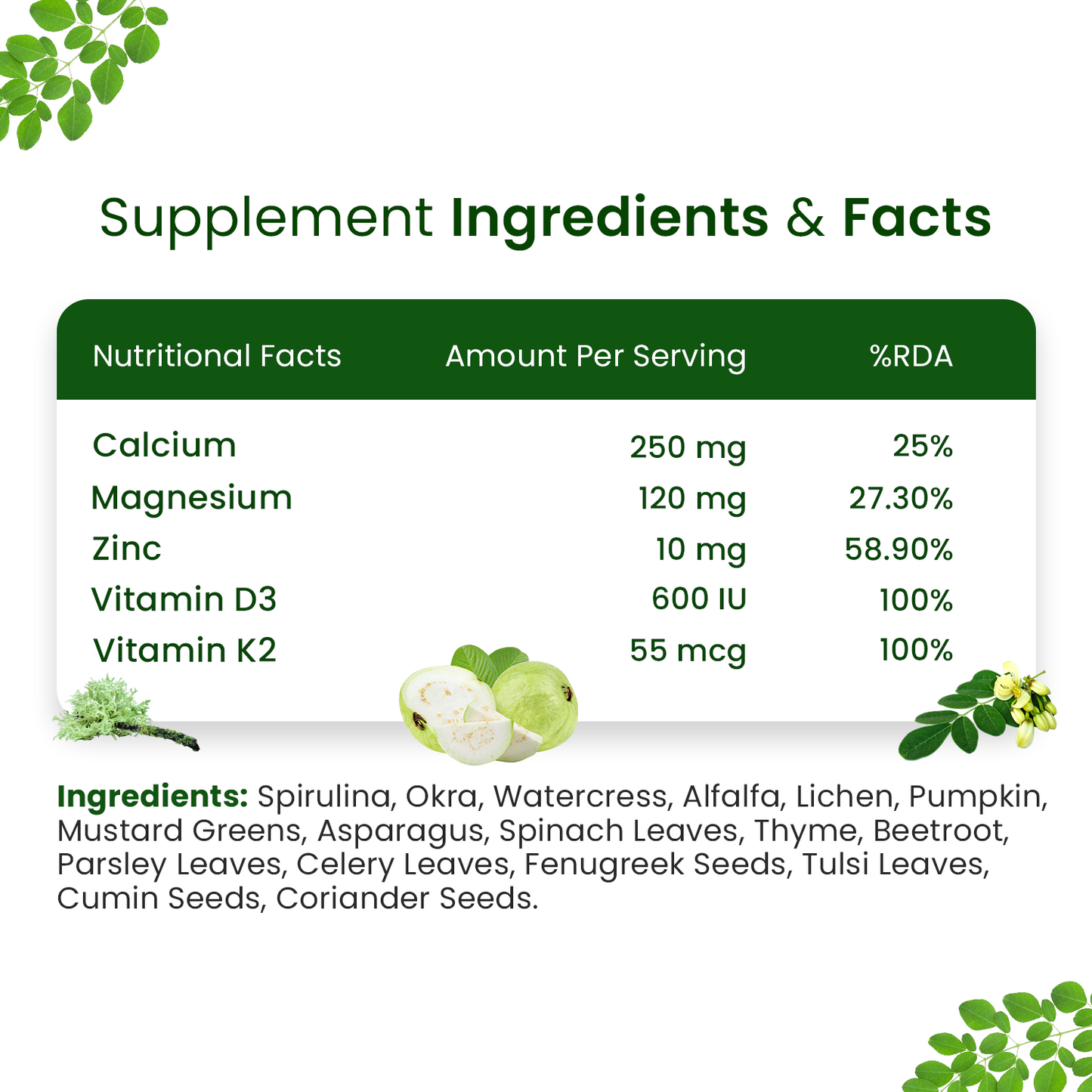 Himalayan Organics Plant Based Calcium Magnesium + Zinc | Vitamin D3+k2 Supplement For Stronger Bones | Boost Immunity | Healthy Heart | Muscle Growth - 60Veg Capsules