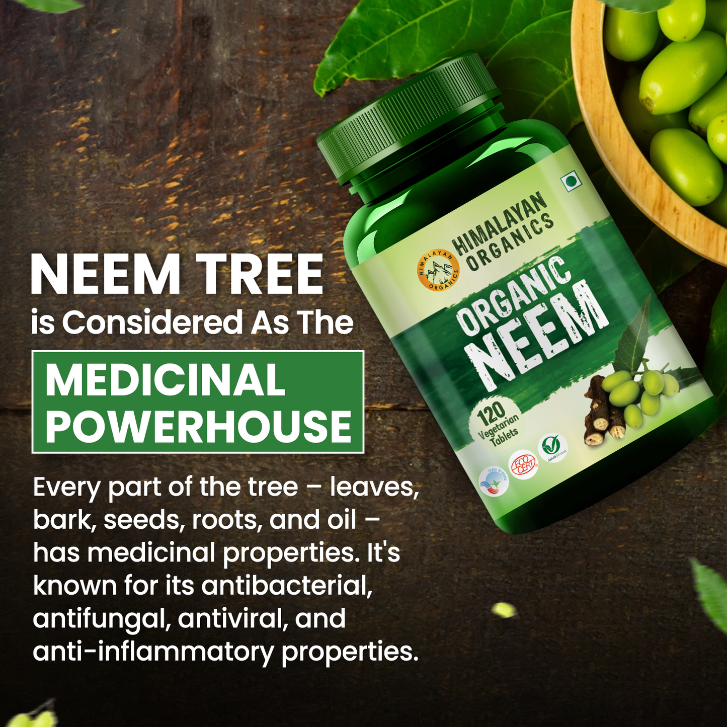 Vlado's Himalayan Organics Organic Neem Tablets | Helps In Purification of Blood | Healthy Skin & Hair (120 Tablets)