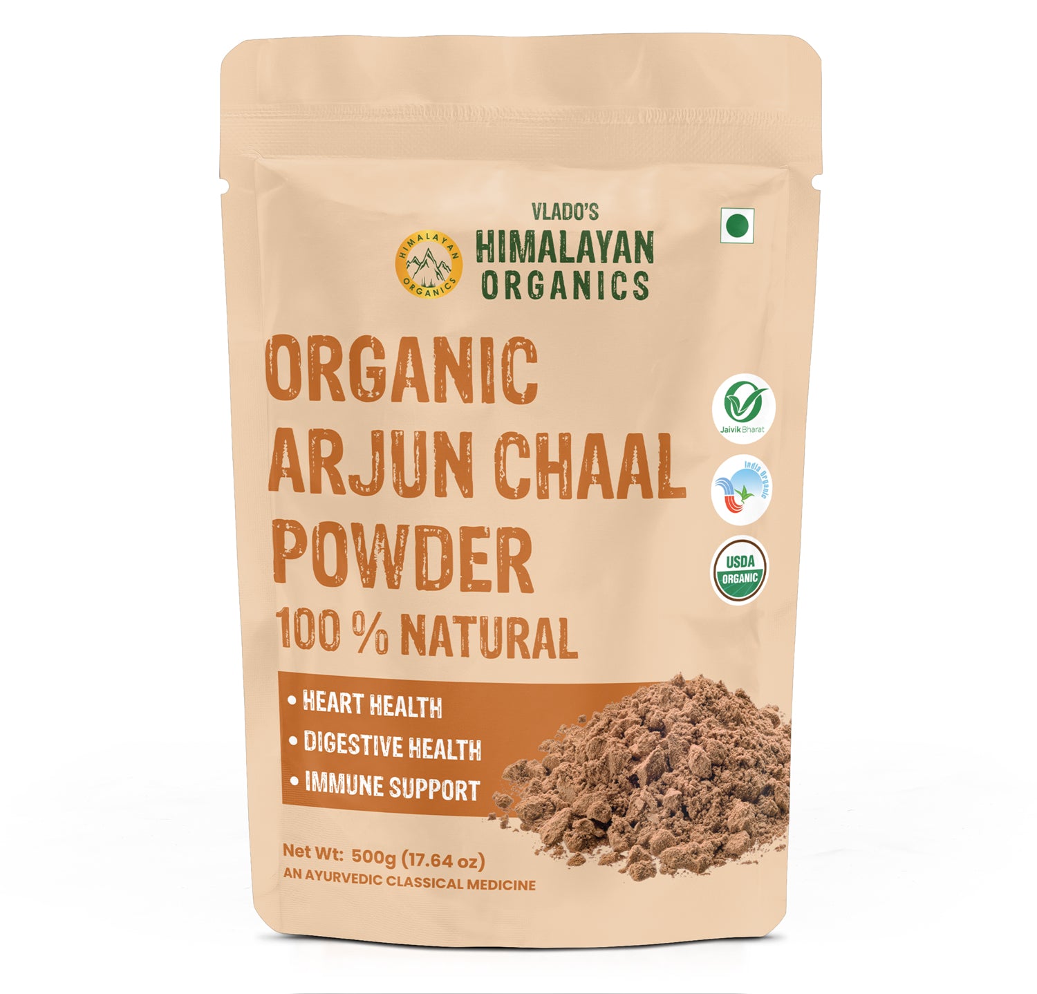 Vlado's Himalayan Organics Arjun Chaal Powder-500G | 100% Natural & Pure Herbal Arjun Ki Chaal Powder For Men & Women I USDA Organic | To Support Heart Health & Promote Good Cholesterol