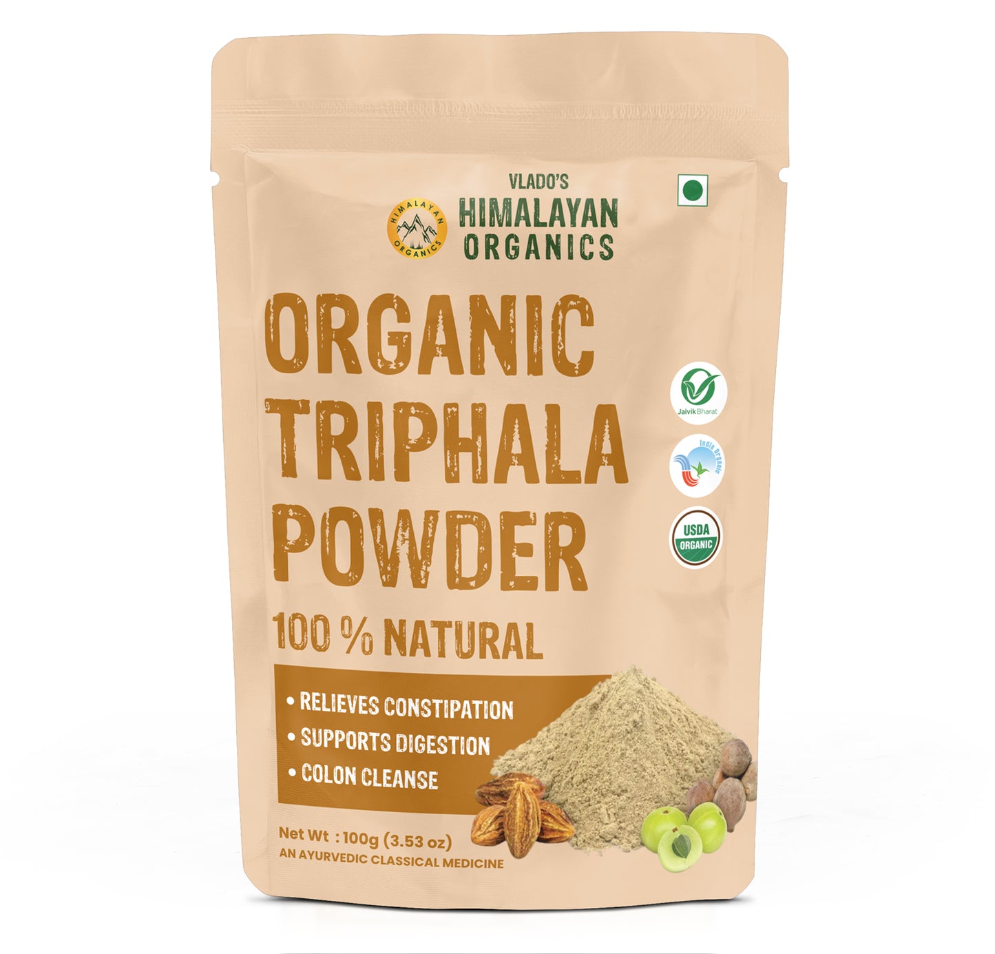 Vlado's Himalayan Organics Triphala Powder - 100 GM | Triphala Churna For Gut, Immune & Intestinal Health | Colon & Digestion, For Balanced Bowel & Gut Health, Contains Bioactives and Antioxidants, GMP & NPOP Certified Organic I Helps Relieve Constipation