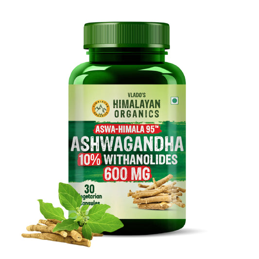 Vlado's Himalayan Organics Pure Ashwagandha -10% Withanolides with Ultra High Potency - 600MG - Highly Concentrated & Third-Party Lab Tested - Ayurvedic Supplement - Focus, Mood Support, Increase Energy, Strength - 30 Capsules