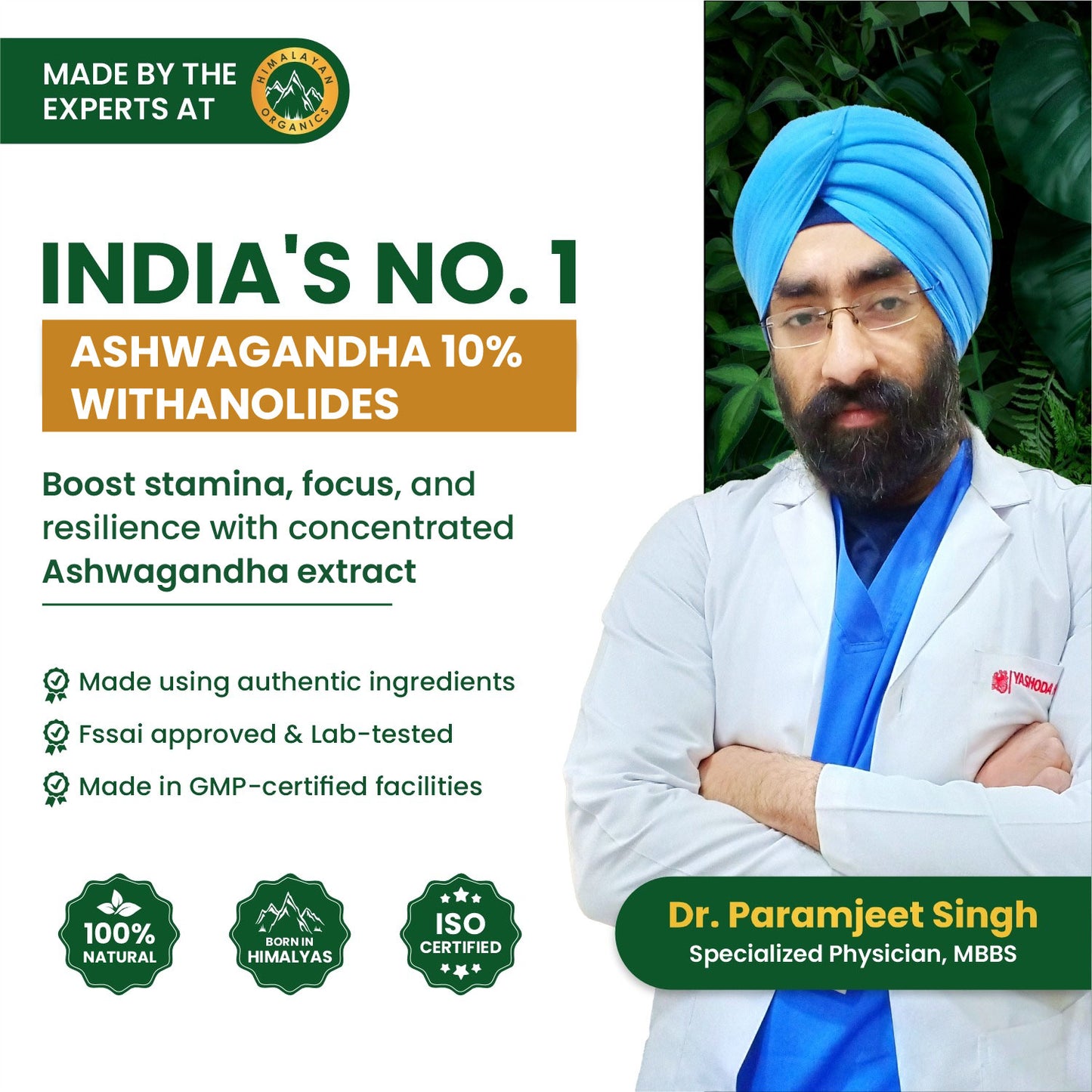 Vlado's Himalayan Organics Pure Ashwagandha -10% Withanolides with Ultra High Potency - 600MG - Highly Concentrated & Third-Party Lab Tested - Ayurvedic Supplement - Focus, Mood Support, Increase Energy, Strength - 30 Capsules