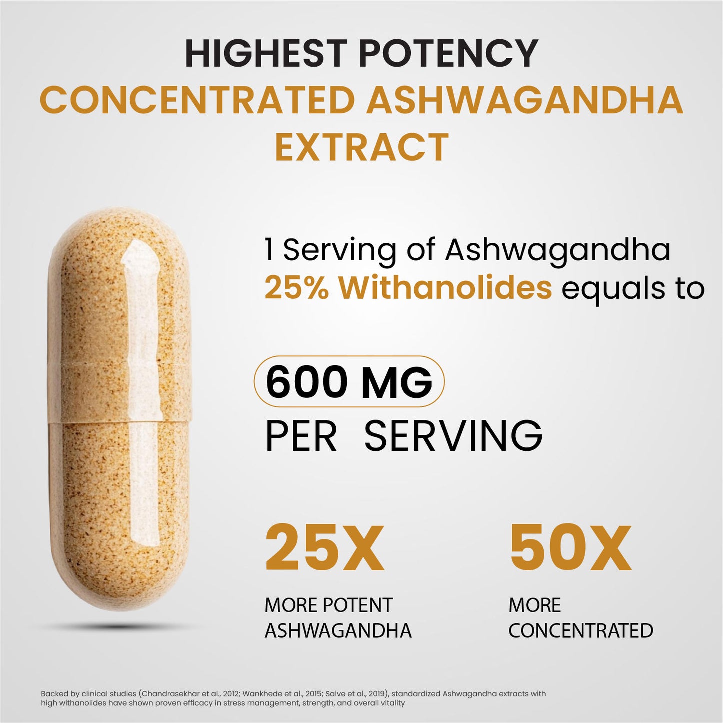 Vlado's Himalayan Organics Ashwagandha -25 % Withanolides with Maximun High Potency - 600MG - Highly Concentrated & Third-Party Lab Tested - Ayurvedic Supplement - Focus, Mood Support, Increase Energy, Strength  1st in India - 30 Capsules