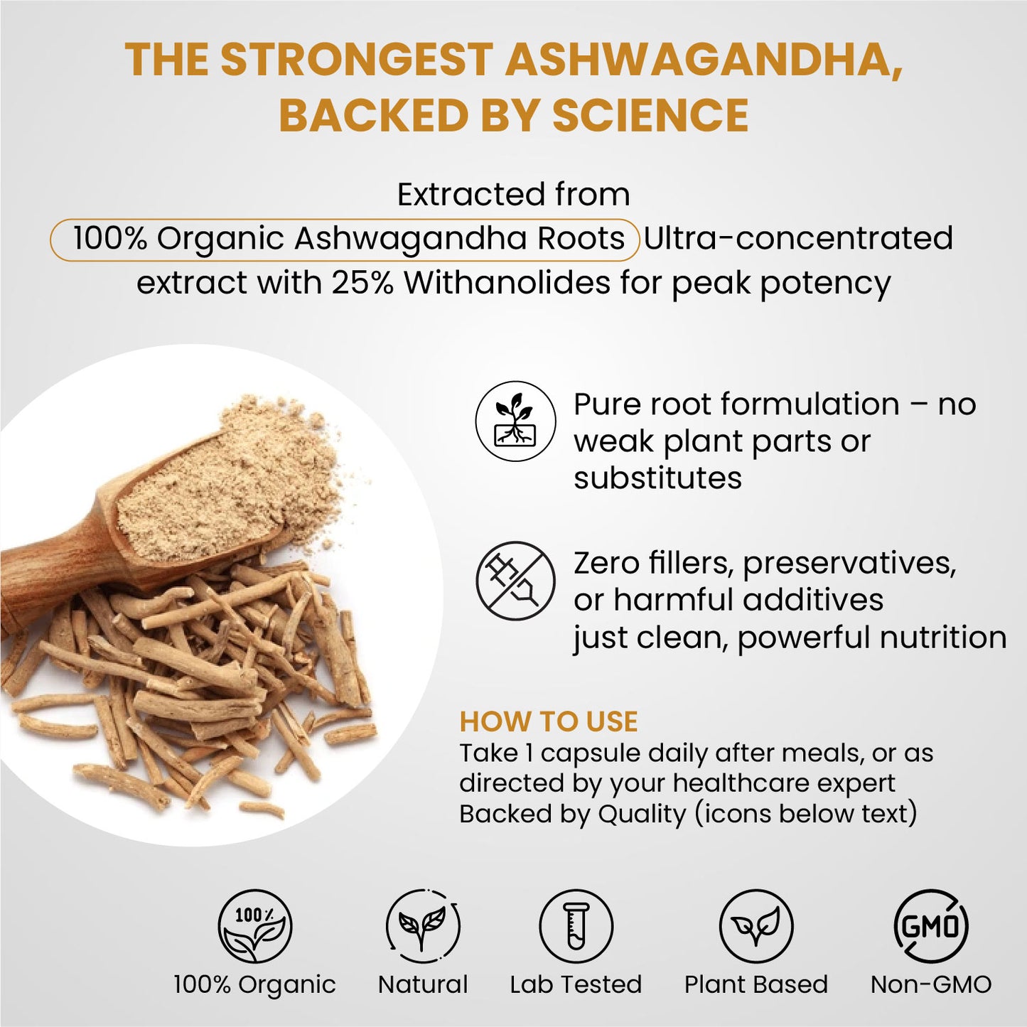 Vlado's Himalayan Organics Ashwagandha -25 % Withanolides with Maximun High Potency - 600MG - Highly Concentrated & Third-Party Lab Tested - Ayurvedic Supplement - Focus, Mood Support, Increase Energy, Strength  1st in India - 30 Capsules