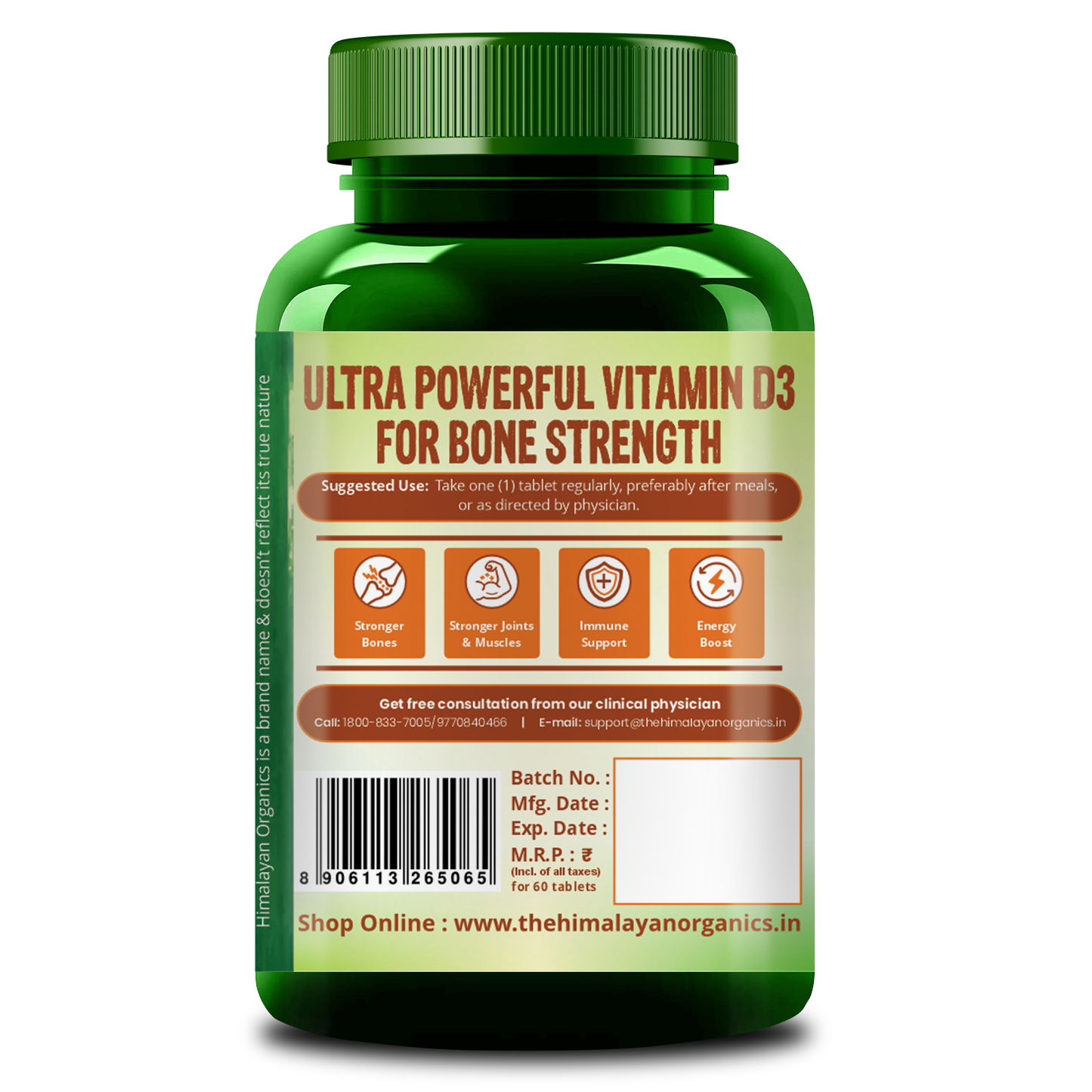 Vlado's Himalayan Organics Vitamin D3 10000IU - Chewable Vitamin D Tablets | Cholecalciferol Vitamin D3 Supplement for Bone & Immunity | Vitamin D3 Supplement for Women & Men | Orange Flavour - 60 Tablets