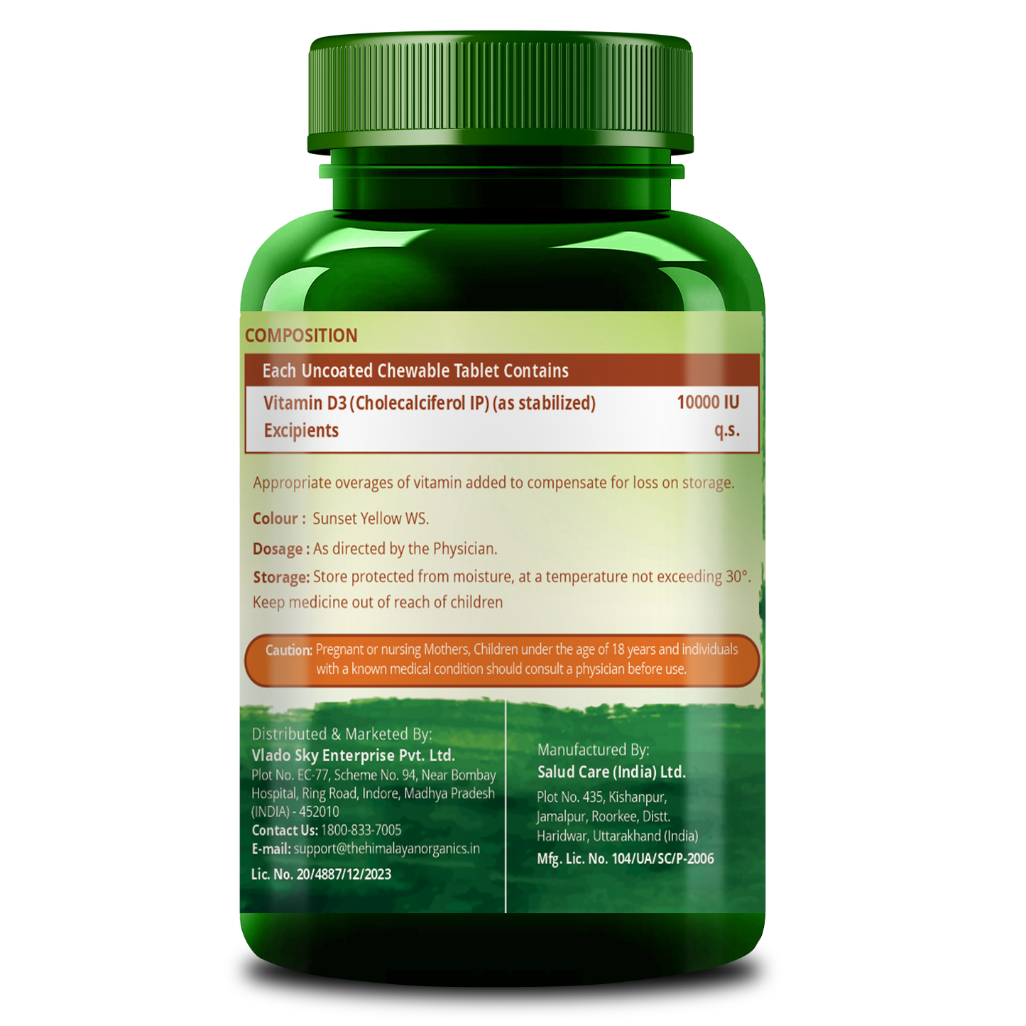 Vlado's Himalayan Organics Vitamin D3 10000IU - Chewable Vitamin D Tablets | Cholecalciferol Vitamin D3 Supplement for Bone & Immunity | Vitamin D3 Supplement for Women & Men | Orange Flavour - 60 Tablets