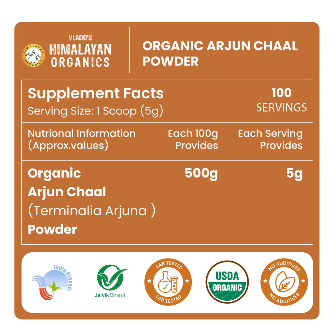 Vlado's Himalayan Organics Arjun Chaal Powder-500G | 100% Natural & Pure Herbal Arjun Ki Chaal Powder For Men & Women I USDA Organic | To Support Heart Health & Promote Good Cholesterol