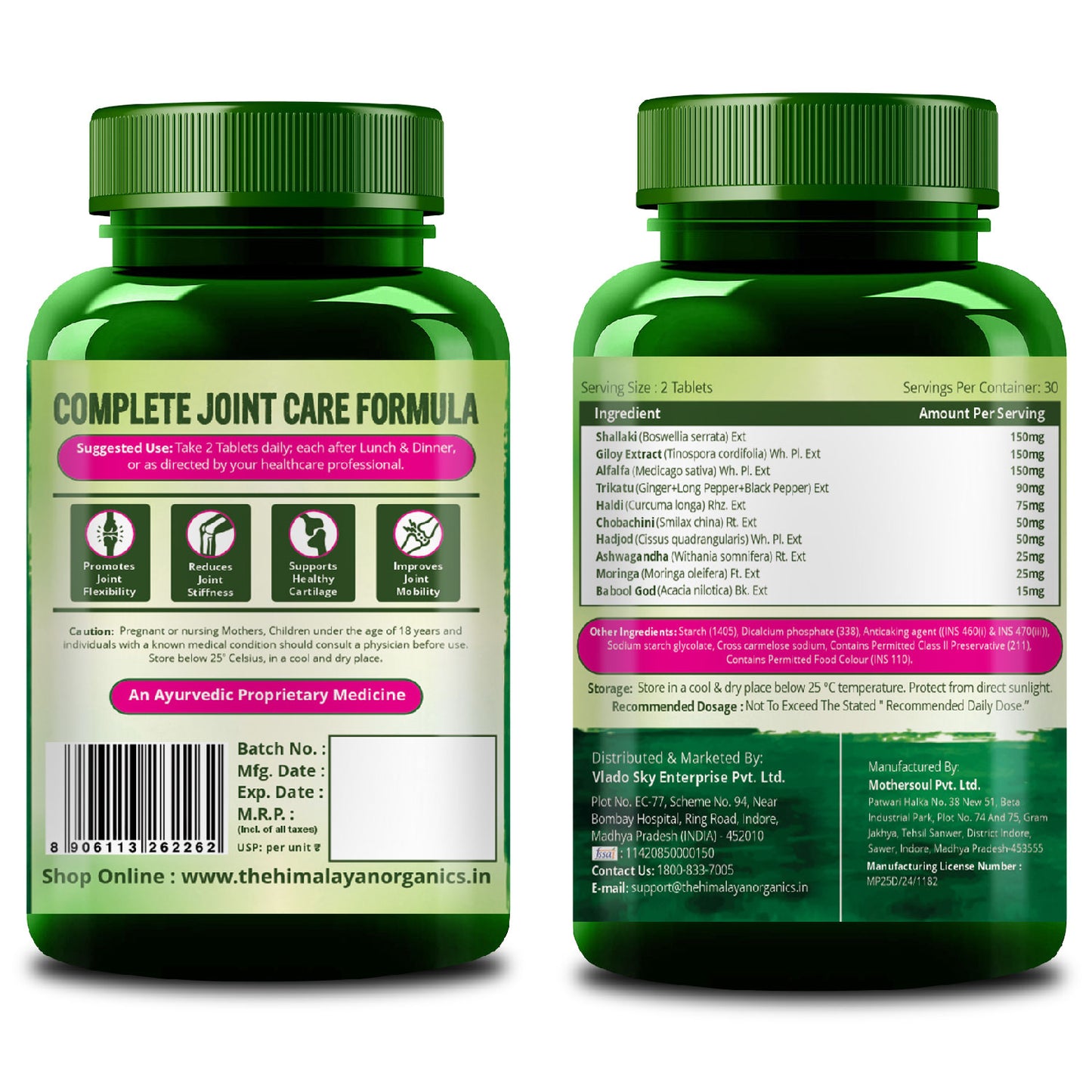 Vlado's Himalayan Organics Plant Based Joint Support With Boswellia Serrata | Amla, Alfalfa, Turmeric, Moringa + 10 Ayurvedic Herbs | Strong Bones & Relives Joint Pain | Better Flexibility For Men & Women - 60 Veg Tablets