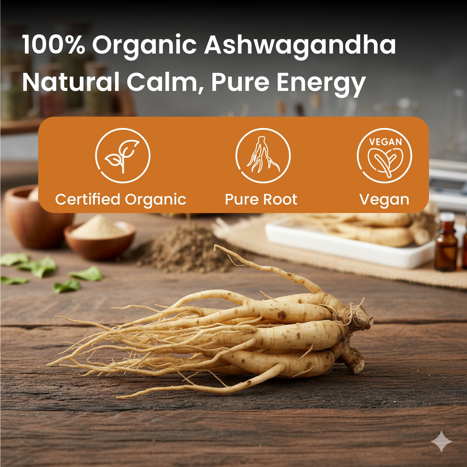 Vlado's Himalayan Organics 100% Organic Ashwagandha Powder 100gm - Withania Somnifera | Pure Ashwagandha Powder Organic -Support Muscle Recovery & Boost Energy Level | USDA Certified for Vitality, Strength & Stress Management | 100gm