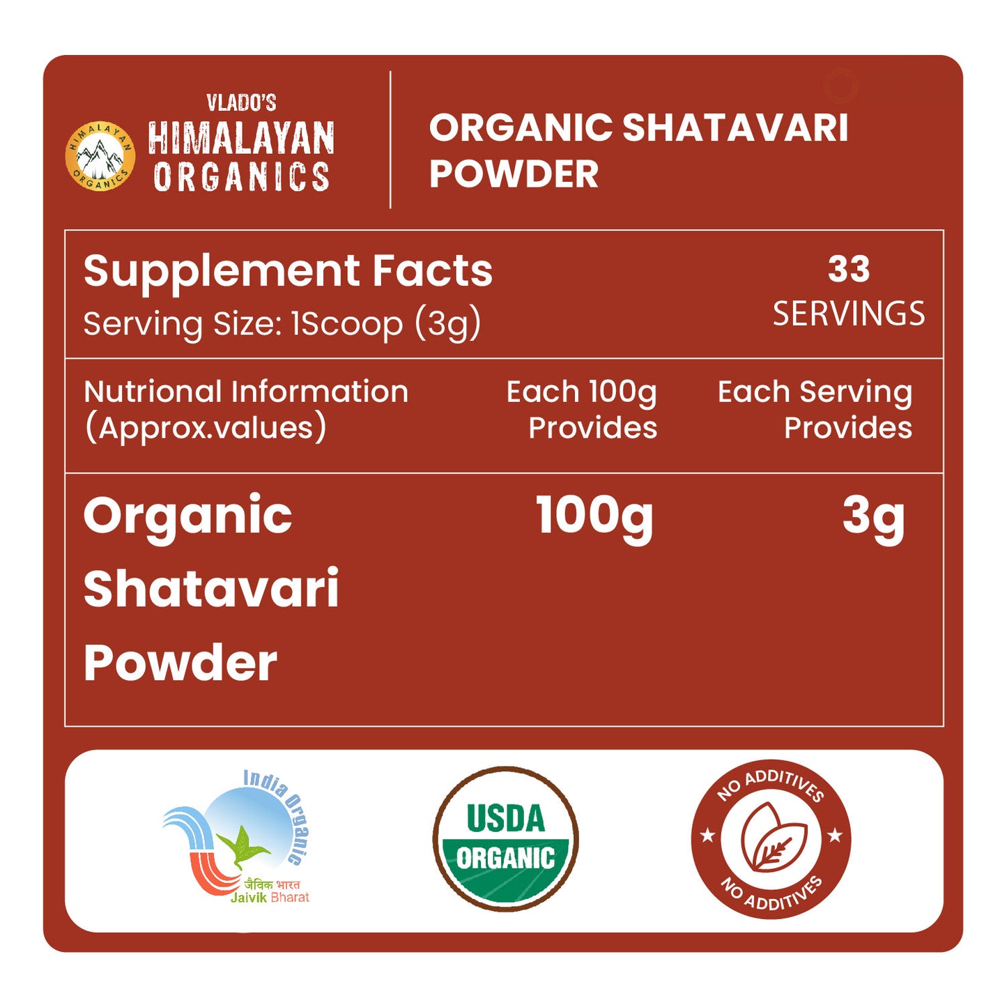 Vlado's Himalayan Organics Shatavari Powder 100gms | Promotes Lactation Naturally | Helps Maintain Hormonal Balance