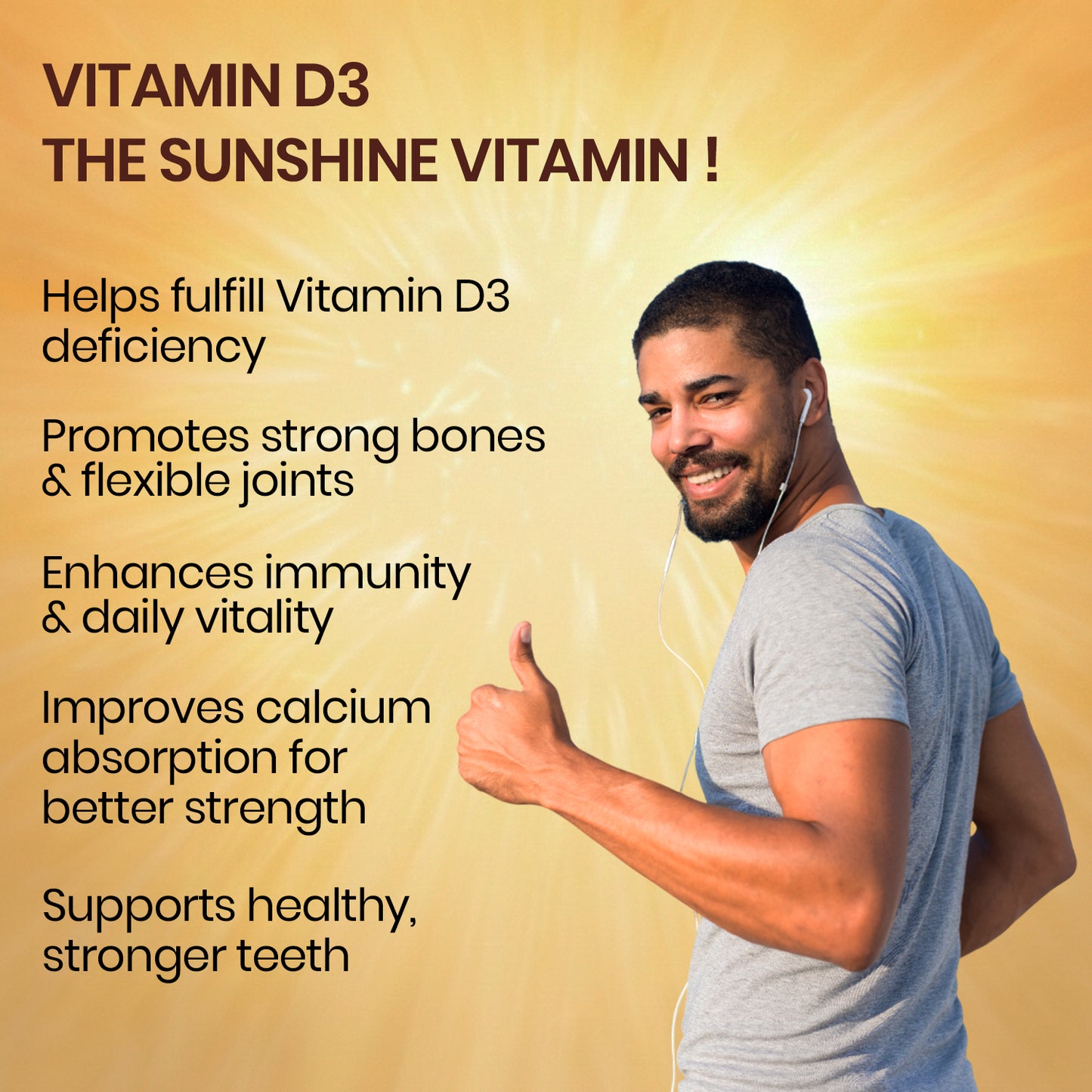 Vlado's Himalayan Organics Vitamin D3 5000IU - Chewable Vitamin D Tablets | Cholecalciferol Vitamin D3 Supplement for Bone & Immunity | For Men And Women | Orange Flavour - 60 Tablets