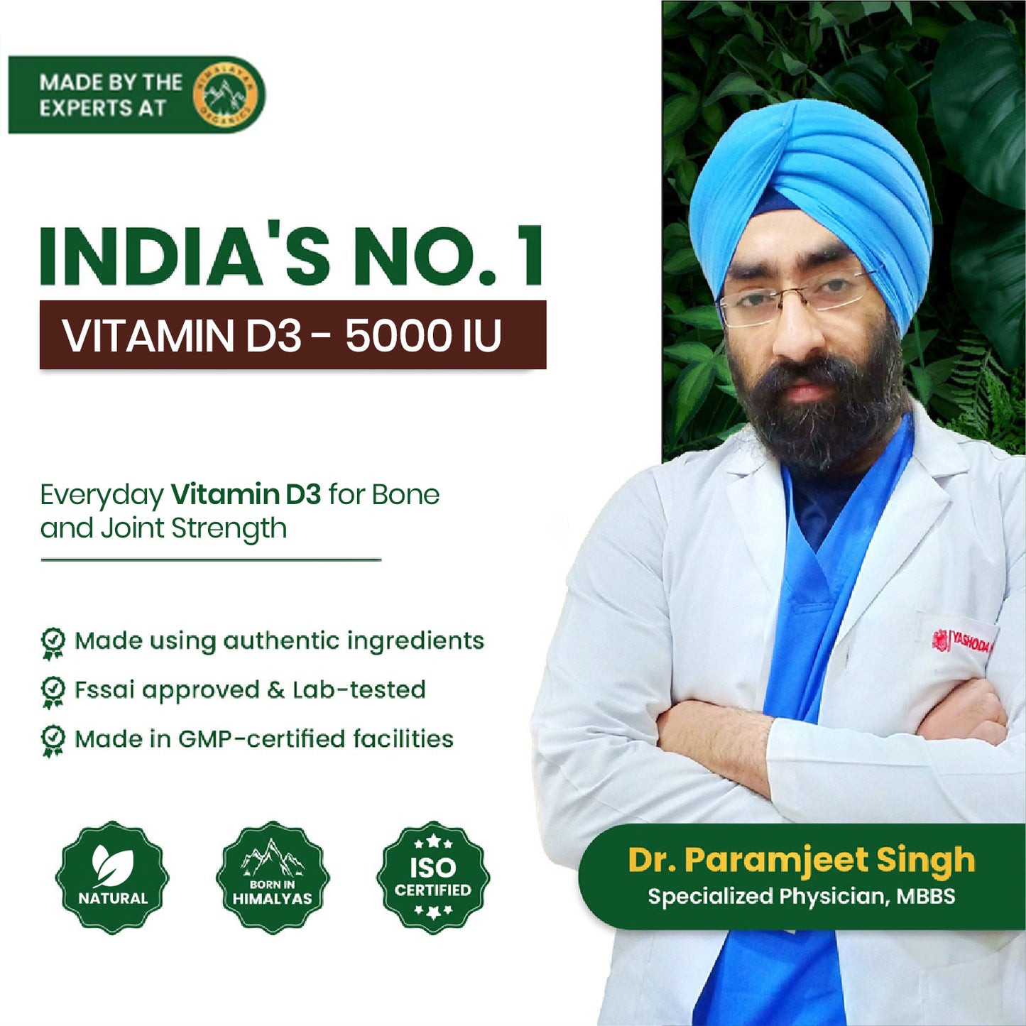 Vlado's Himalayan Organics Vitamin D3 5000IU - Chewable Vitamin D Tablets | Cholecalciferol Vitamin D3 Supplement for Bone & Immunity | For Men And Women | Orange Flavour - 60 Tablets