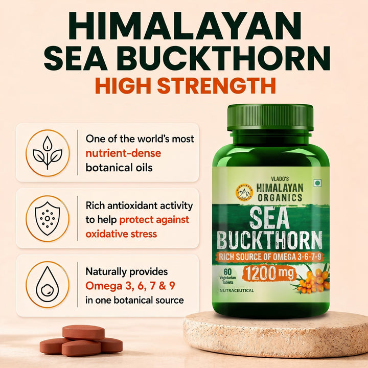 Vlado's Himalayan Organics Sea Buckthorn Tablets 60 | Omega Fatty Acids | Sea Buckthorn