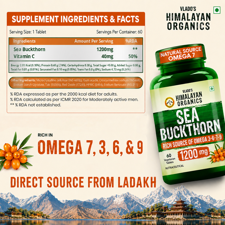 Vlado's Himalayan Organics Sea Buckthorn Tablets 60 | Omega Fatty Acids | Sea Buckthorn