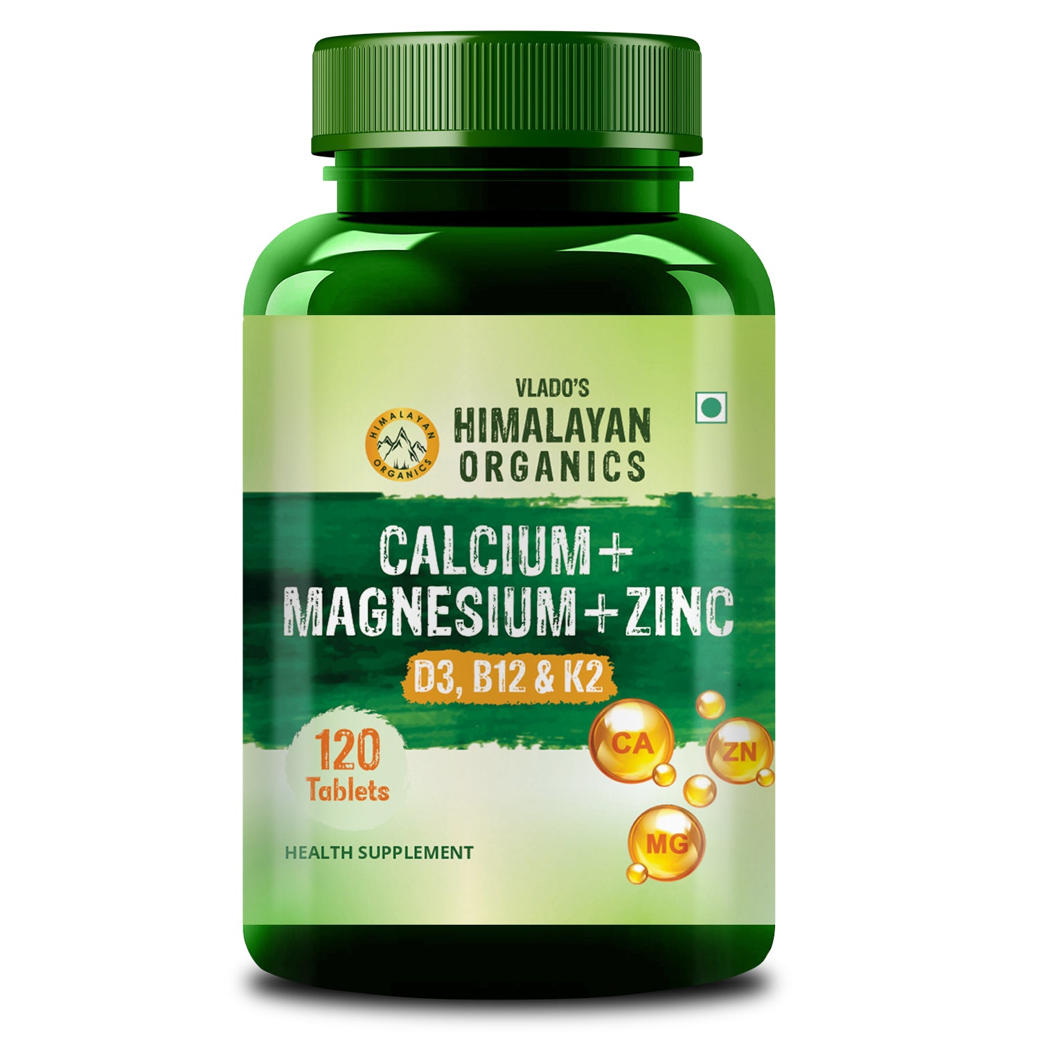 Vlado's Himalayan Organics Calcium Magnesium Zinc Vitamin D3, B12 & K - 120 Vegetarian Tablets