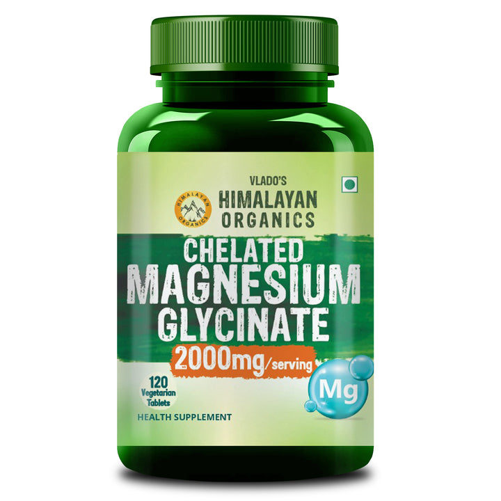 Vlado's Himalayan Organics Chelated Magnesium Glycinate Supplement 2000mg | Highly Absorbable Magnesium I Support in Muscle, Cramps, Recovery, & Nerve Relaxation, Better Sleep Quality for Men & Women - 120 Veg Tab