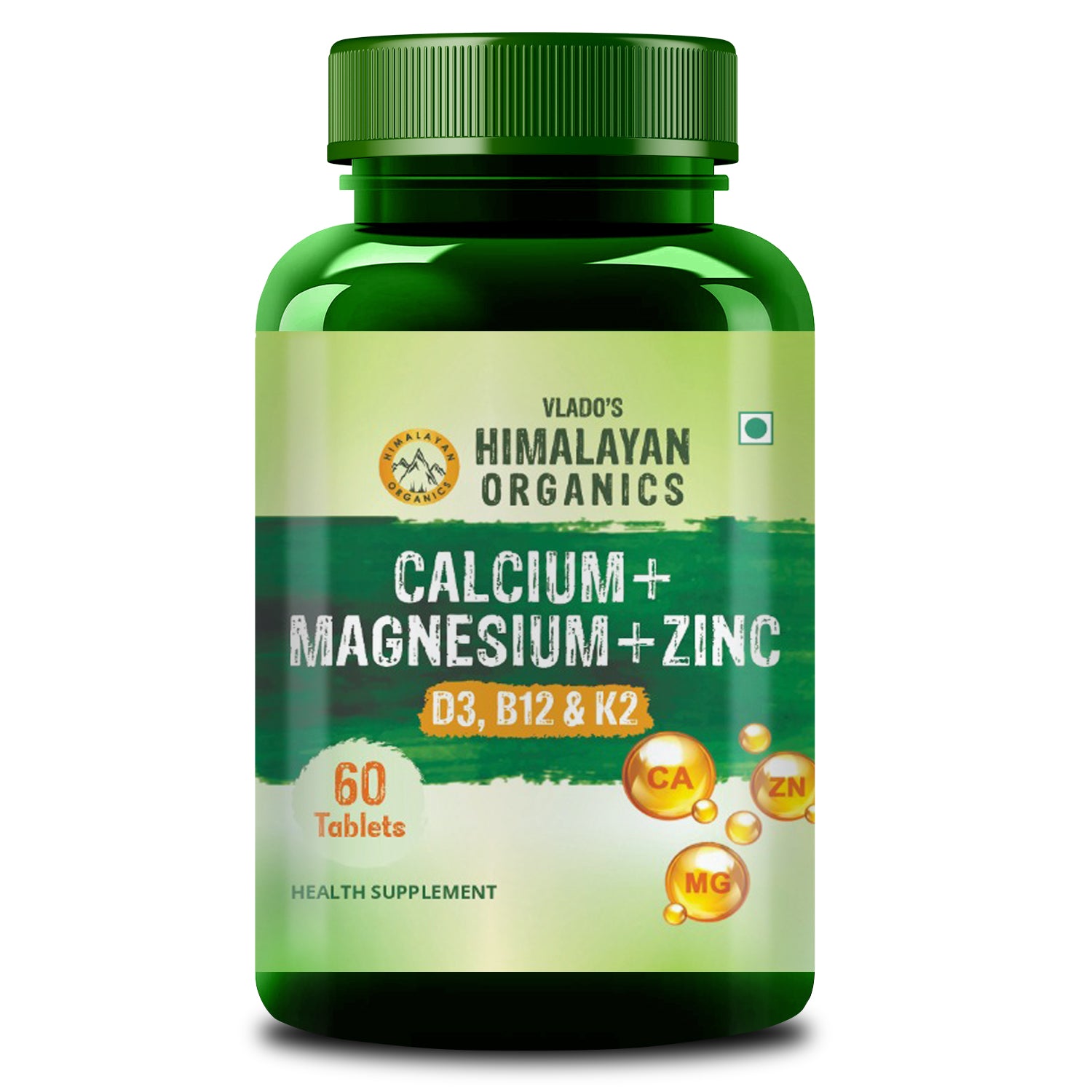 Vlado's Himalayan Organics Calcium Magnesium Zinc Vitamin D3 & B12-60 Vegetarian Tabs