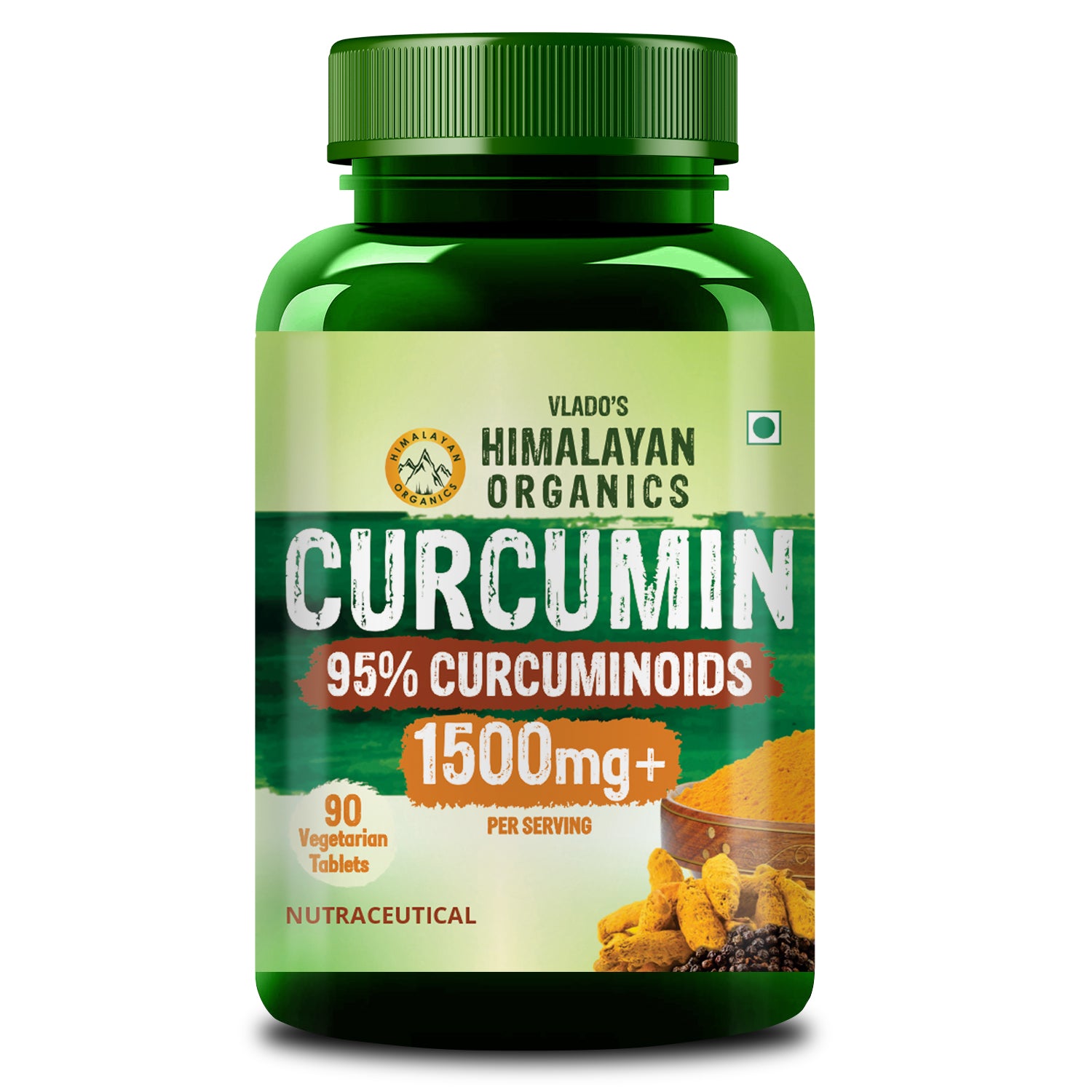 Vlado's Himalayan Organics Curcumin With Biopiperine 1500mg Tablets With 95% Curcuminoids Supplements For Better Absorption | Good For Skin & Joint pains | Immunity Booster for Men And Women - 90 Veg Tablets