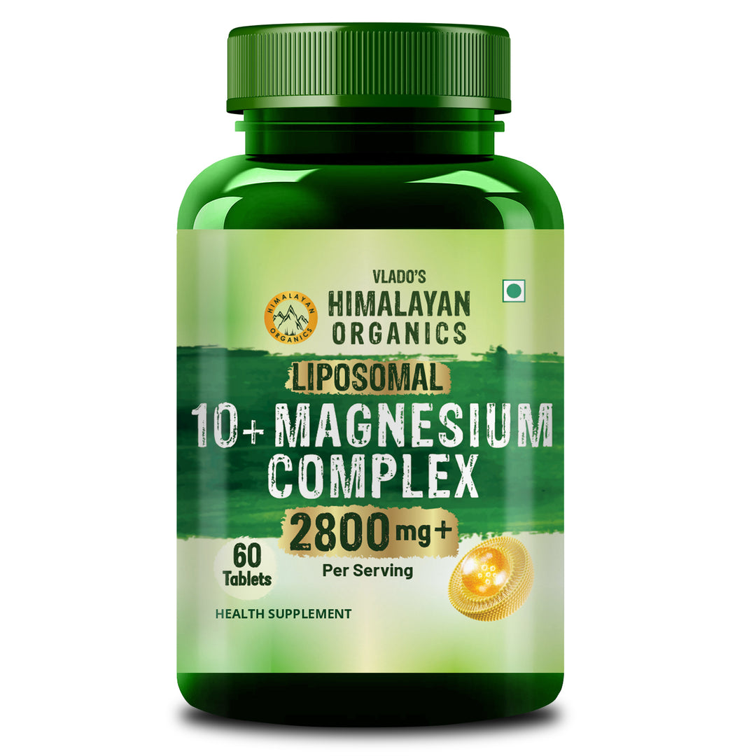 Vlado's Himalayan Organics Magnesium Supplement 2800mg with 10 Chelated Salts Liposomal magnesium citrate , Oxide, Threonate, Aspartate, +2 more with VItamin D3 & B12  I 10X Strength mangesium complex - 60 Veg tablets