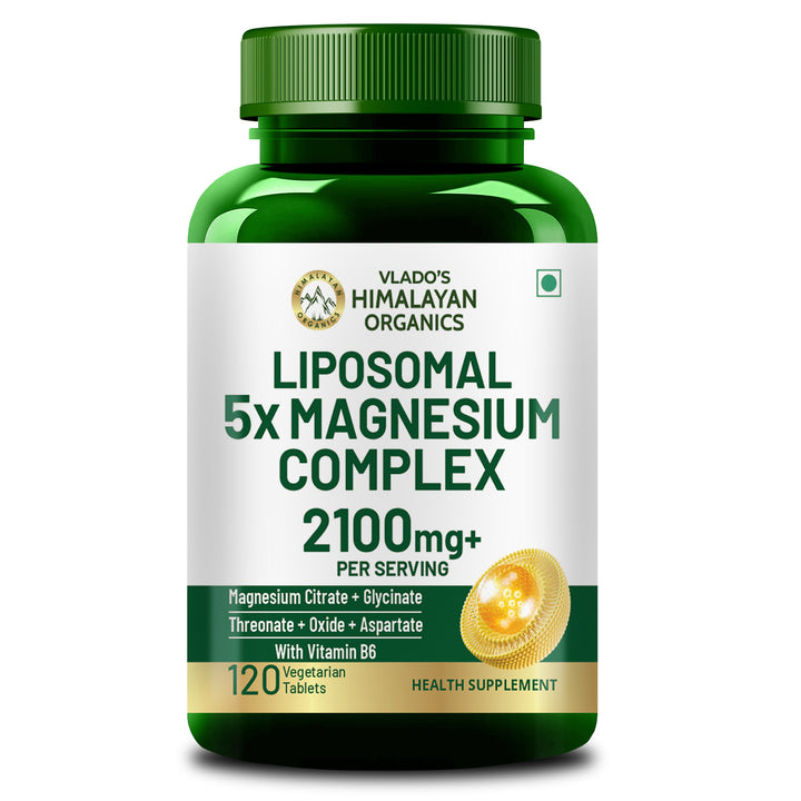Vlado's Himalayan Organics 5X Strength Liposomal Magnesium Supplement - 2100mg+ with Chelated Magnesium Glycinate | For Sleep, Cramps, Recovery, Nerve & Muscle Function, Clinically Proven, 100% RDA - 120 Tablets