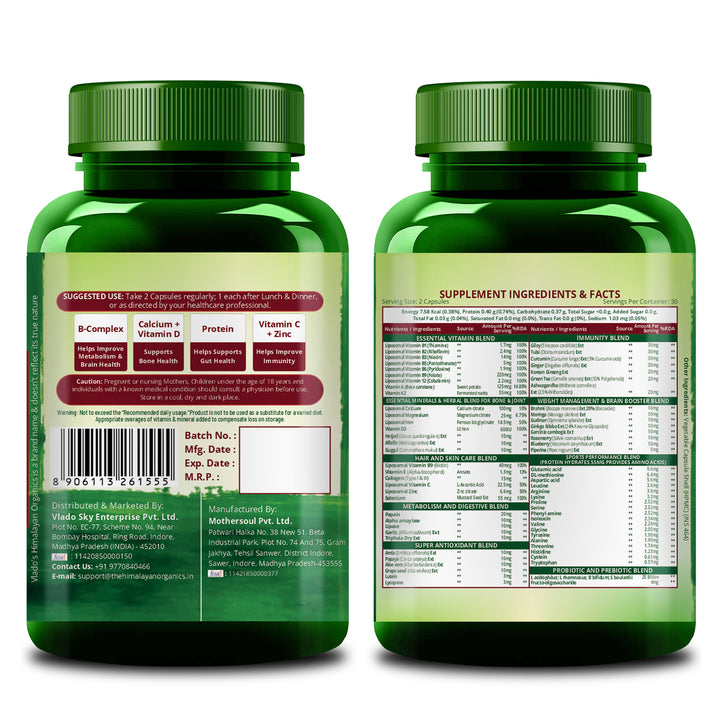 Vlado’s Himalayan Organics Liposomal Multivitamin for Women with 75+ Ingredients | Daily Women’s Health Supplement with 9+ Powerful Blends | Energy, Immunity, Hair Skin & Nails Support | 60 Vegetarian Capsules