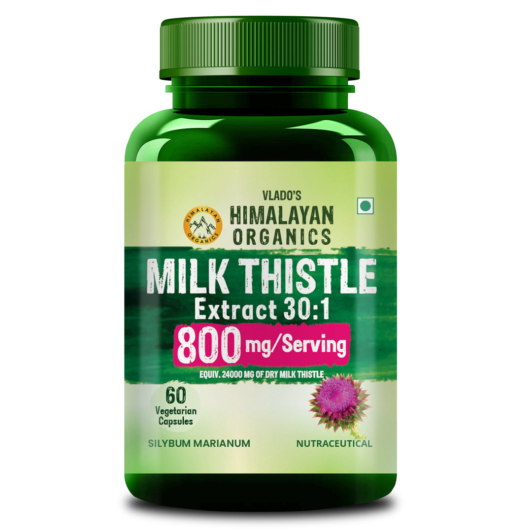Vlado's Himalayan Organics Milk Thistle Extract Detox Supplement For Men And Women With 800Mg Of Silybum Marianum For Healthy Liver | Helps in Cleanse Liver - 60 Vegetarian Capsules