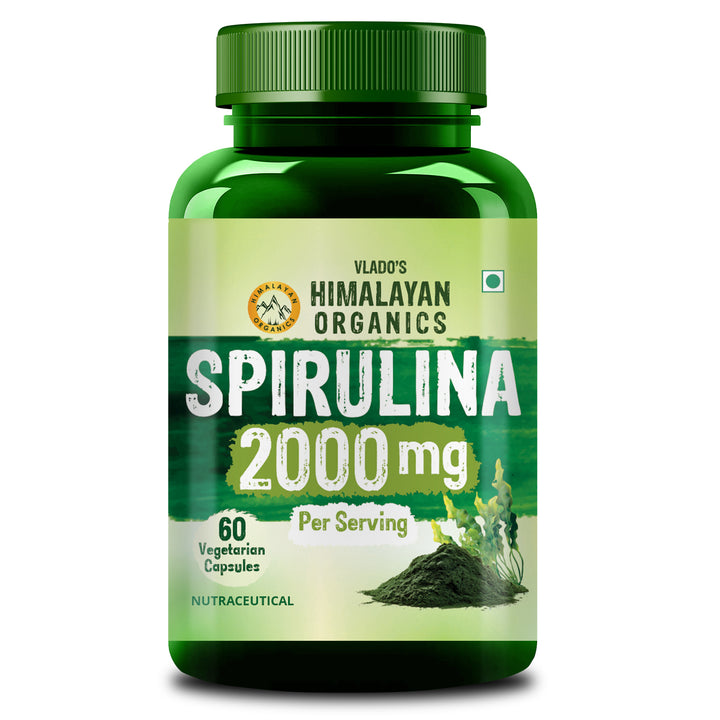Vlado's Himalayan Organics Spirulina 2000mg Supplement | Green Food For Good Health Weight Management And Immunity Booster | Helps In Healthy Heart - 60 Veg Capsules