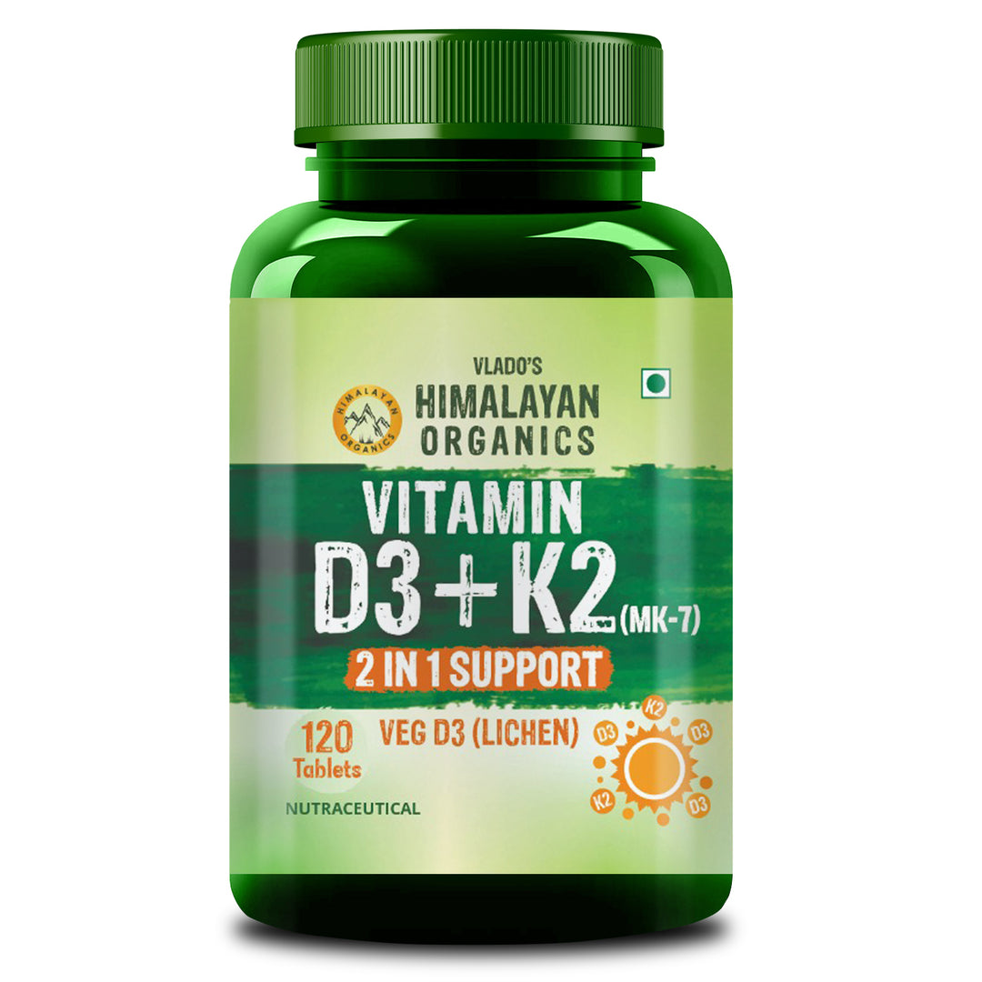 Vlado's Himalayan Organics Vitamin D3 600 IU + K2 as MK7 Supplement | Supports Stronger Immunity & Bone & Heart Health | Healthy Heart For Men And Women - 120 Veg Tablets
