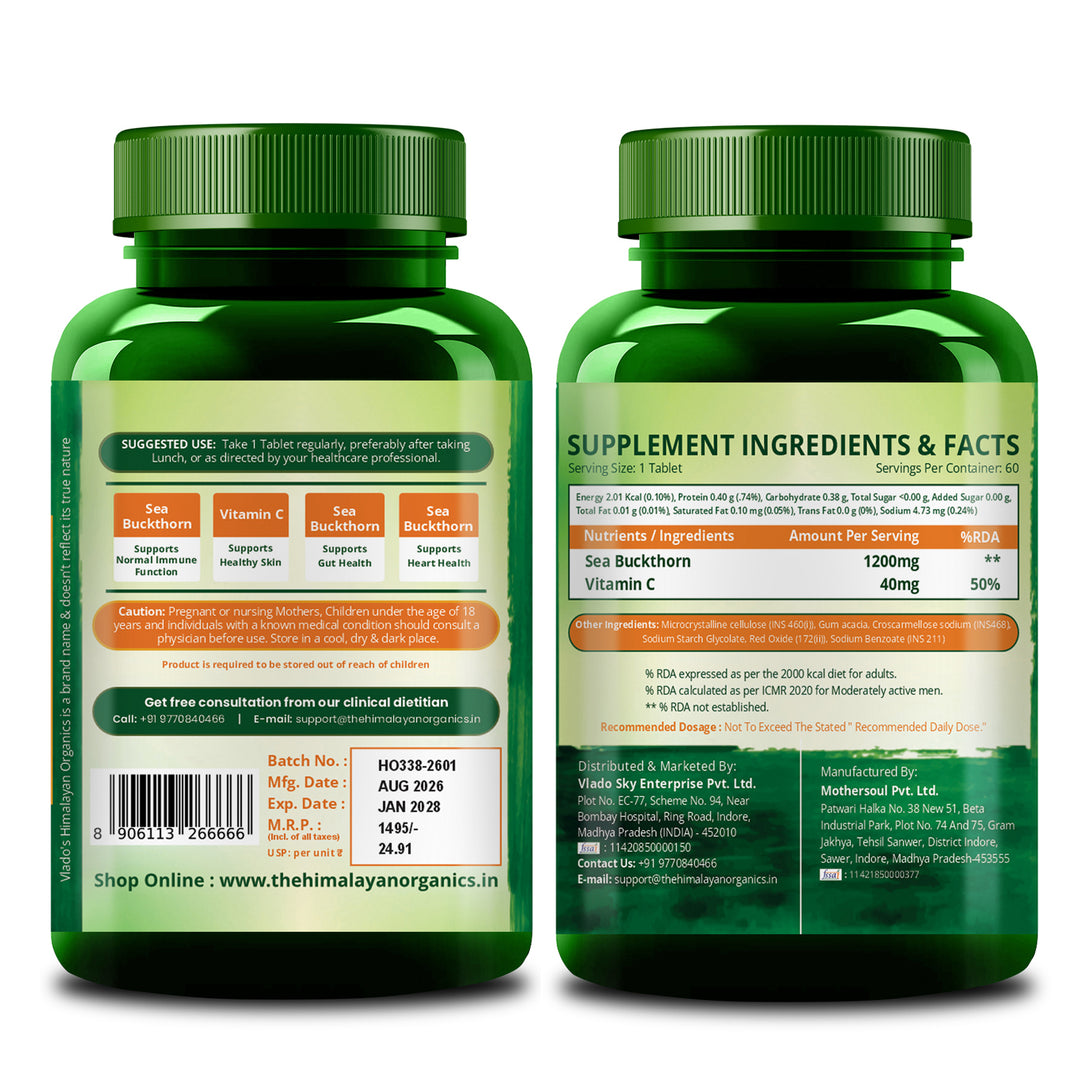 Vlado's Himalayan Organics Sea Buckthorn Tablets 60 | Omega Fatty Acids | Sea Buckthorn