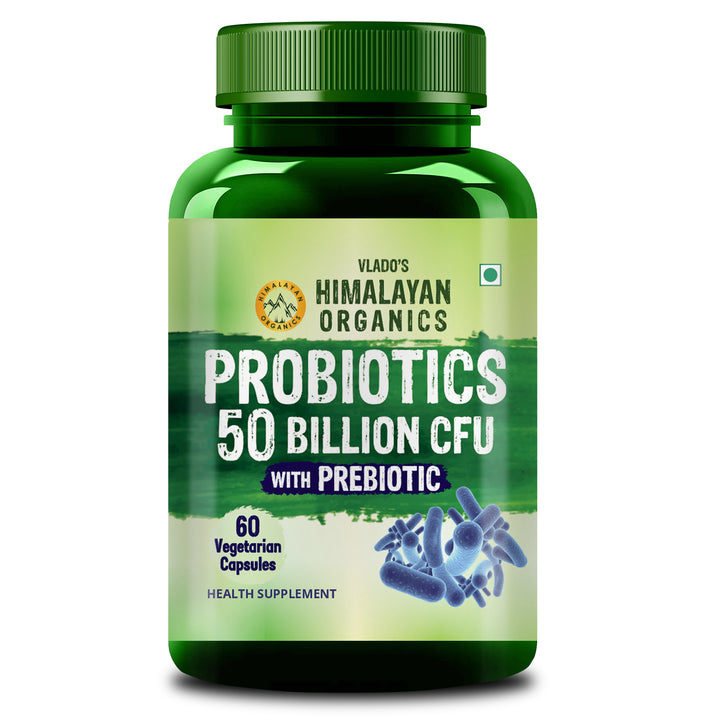 Vlado's Himalayan Organics Probiotics Supplement 50 billion CFU with Prebiotics 150mg for Digestion, Gut Health & Immunity - 60 Veg Capsules