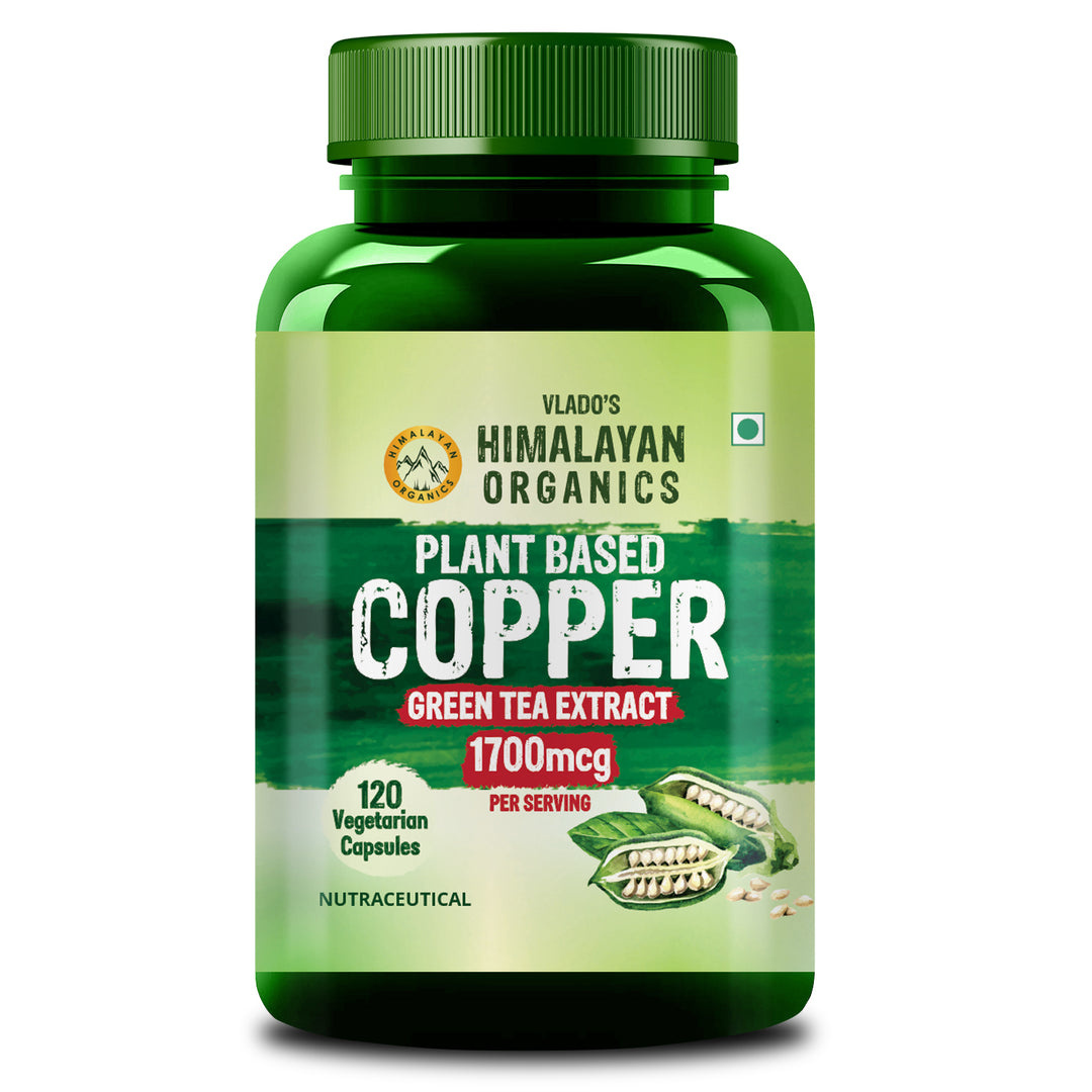 Vlado's Himalayan Organics Plant Based Copper 1700mcg with Green Tea Extract | Support Connective Tissues | Good For Bone Health - 120 Veg Capsules