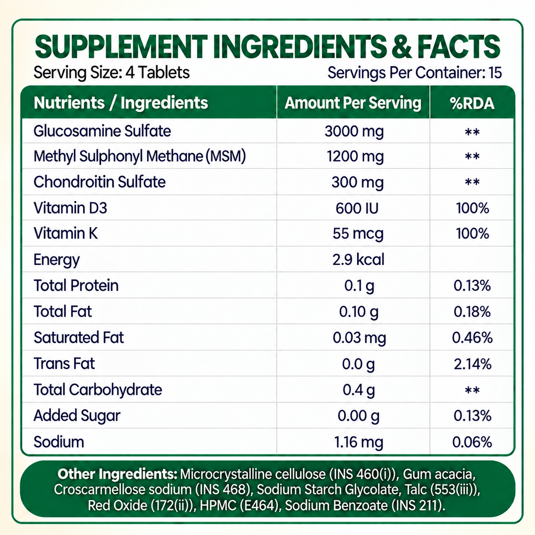 Vlado's Himalayan Organics Glucosamine Chondroitin MSM Vitamin D3 & K | 60 Vegetarian Tablets