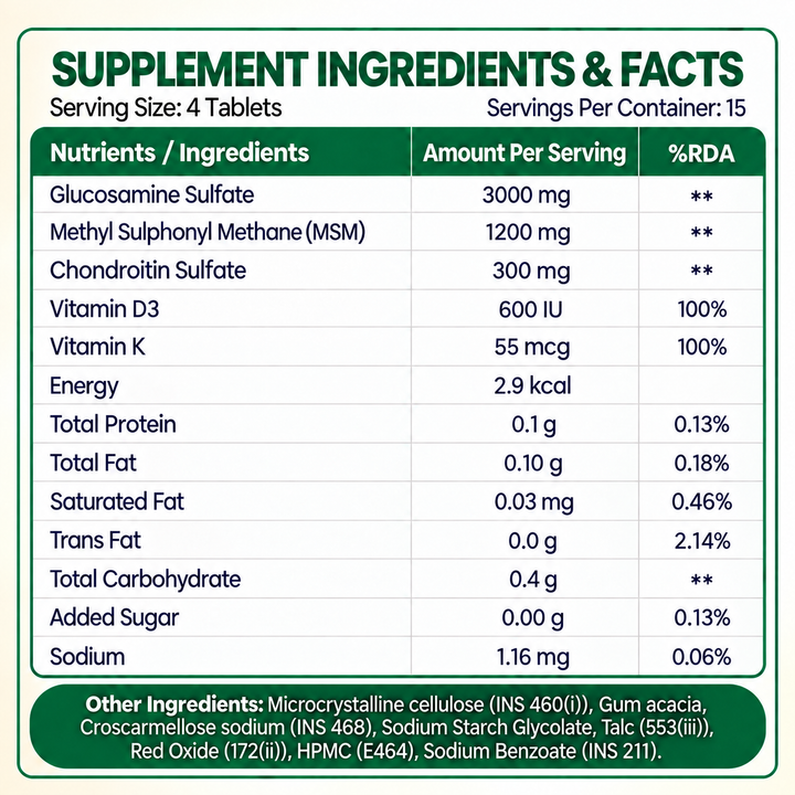 Vlado's Himalayan Organics Glucosamine Chondroitin MSM Vitamin D3 & K | 60 Vegetarian Tablets