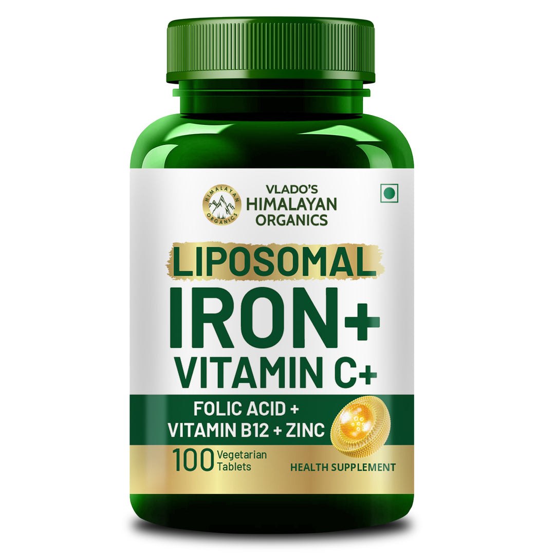 Vlado's Himalayan Organics Liposomal Iron supplement with Vitamin C,B12,Zinc & Folic Acid | Boost Hemoglobin Levels | Improves Concentration Level,Energy & Blood Building-100 Veg Tablets