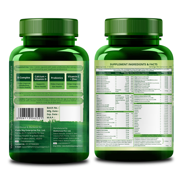 Vlado's Himalayan Organics Immunity Multivitamin Tablet for Men & Women with Probiotic 90+Vital Nutrients and 9+ Probiotic blends for Increase Energy & Immunity I Best Multi vitamin for Men & Women- 180 Veg Tablets