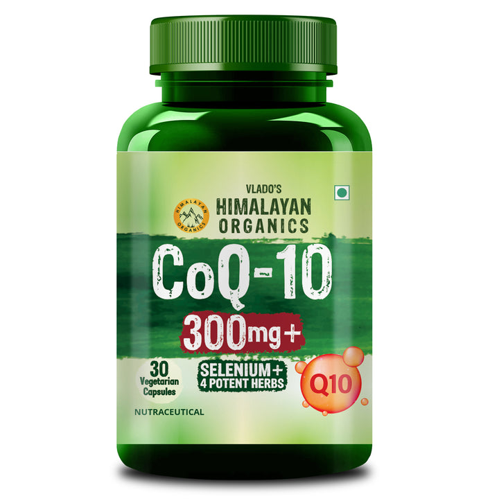 Vlado’s Himalayan Organics Coenzyme Q10 | CoQ10 Supplement 300mg with Selenium & 5 Herbs | Coq10 Ubiqinol Supports Heart Health and Vascular Health I  | CoQ10 For men & women – 30 Veg Capsules