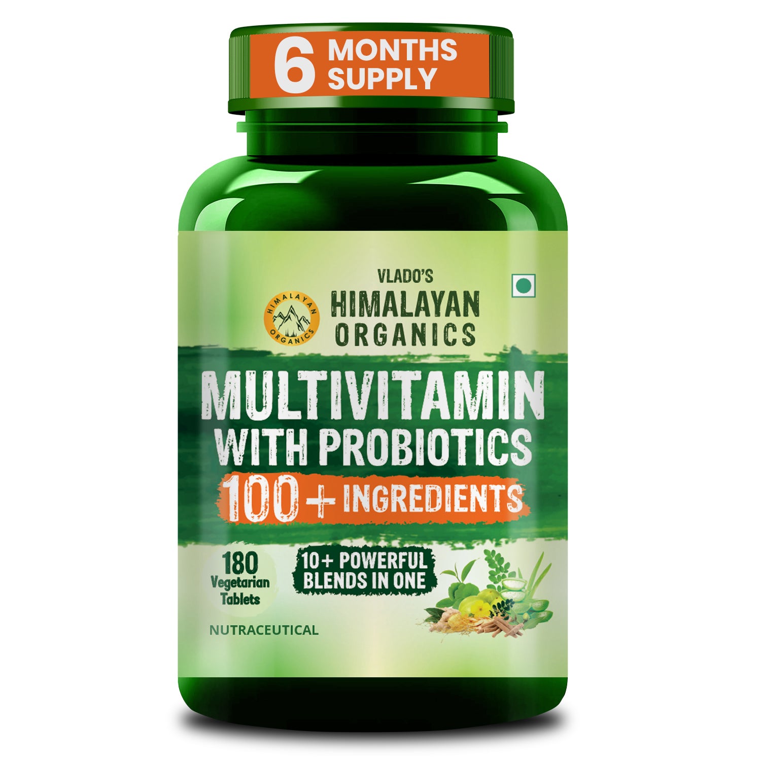 Vlado’s Himalayan Organics Multivitamin for Men & Women with Probiotics | 100+ Nutrients incl. Vitamins B1–B12, C, D & E, Zinc, Iron, Calcium, Biotin | 27+ Herbal Extracts | Supports Immunity, Energy, Stamina, Bone, Skin & Hair | 180 Tablets