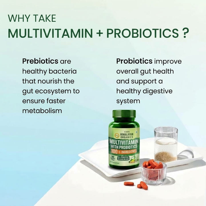 Vlado’s Himalayan Organics Multivitamin for Men & Women with Probiotics | 100+ Nutrients incl. Vitamins B1–B12, C, D & E, Zinc, Iron, Calcium, Biotin | 27+ Herbal Extracts | Supports Immunity, Energy, Stamina, Bone, Skin & Hair | 180 Tablets
