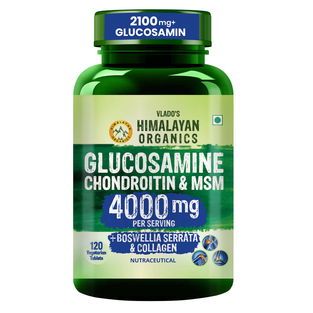 Vlado’s Himalayan Organics Glucosamine Chondroitin MSM Tablets | Cartilage & Joint Support Supplement | Glucosamine for Joint Relieves Pain and Stiffness I Added Collagen peptides, Curcuma, Vitamin D & Boswellia - Pure Veg Formula - 120 Vegetarian Tablets
