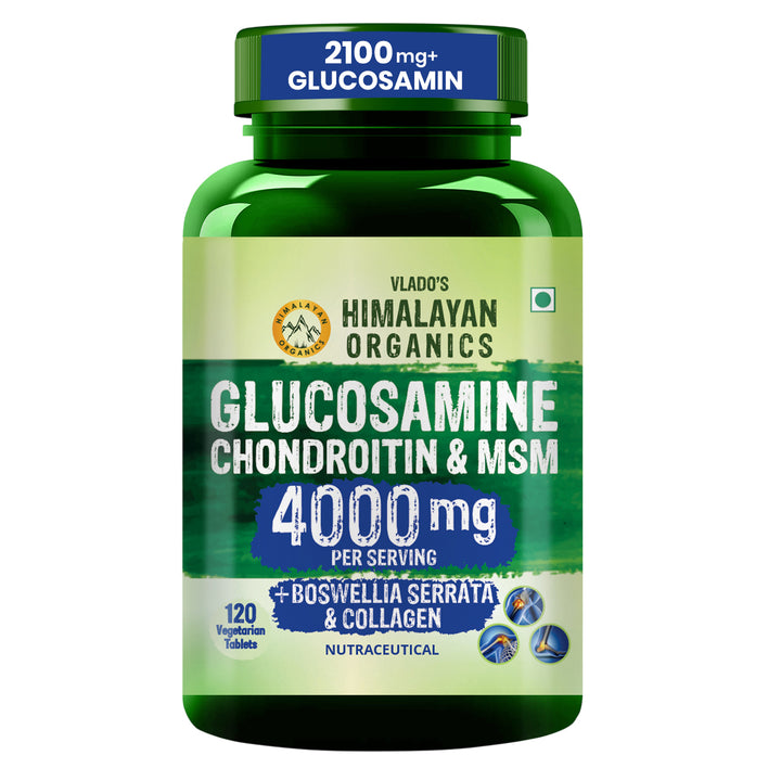 Vlado’s Himalayan Organics Glucosamine Chondroitin MSM Tablets | Cartilage & Joint Support Supplement | Glucosamine for Joint Relieves Pain and Stiffness I Added Collagen peptides, Curcuma, Vitamin D & Boswellia - Pure Veg Formula - 120 Vegetarian Tablets
