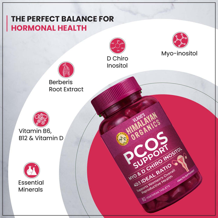 Vlado’s Himalayan Organics PCOS Supplement For Women 40:1 Ratio 2000mg to 50mg D-Chiro-Inositol | Balance Hormonal Levels - 60 Veg Tablets