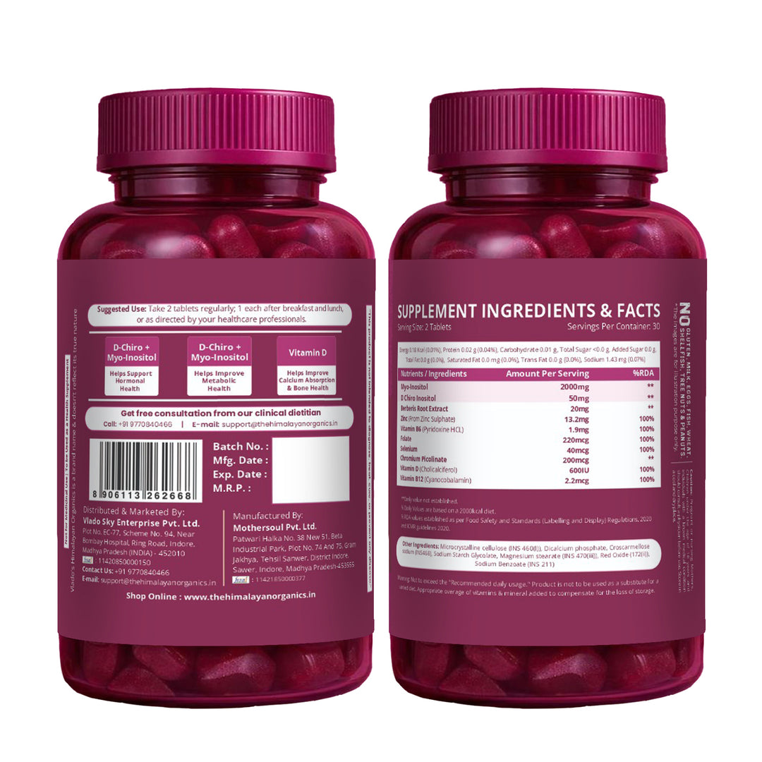 Vlado’s Himalayan Organics PCOS Supplement For Women 40:1 Ratio 2000mg to 50mg D-Chiro-Inositol | Balance Hormonal Levels - 60 Veg Tablets